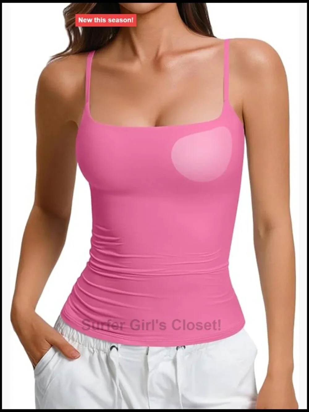 Padded Cami Tank with Built-In Bra, Double Lined, Spaghetti Strap